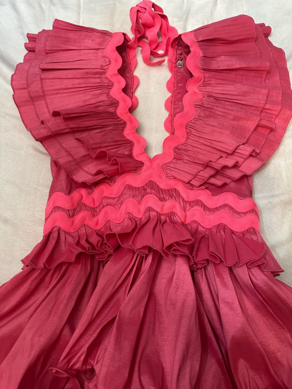 CeliaB Pink Prisma Ruffle Mini Dress Large barbiecore statement 38204 - Picture 3 of 11